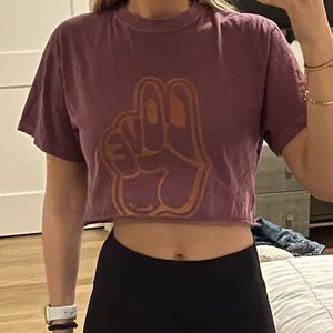 Revice denim Love cropped burgundy t shirt